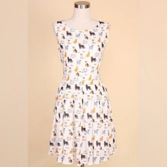 SM Wardrobe Della Cat Print Sleeveless Tie Back Dress Size XL - Picture 3 of 12